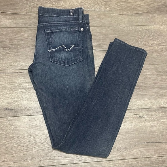 7 For All Mankind Womens Roxanne Rhinestone Bling Pockets Jean Medium Wash Sz 27 - Picture 1 of 10